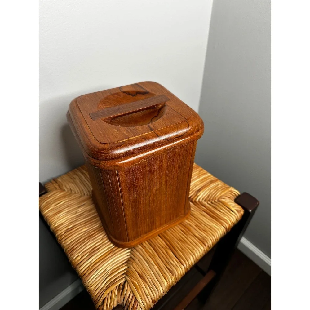 Vintage MCM Wooden Ice Bucket Mid Century Modern Barware with Liner